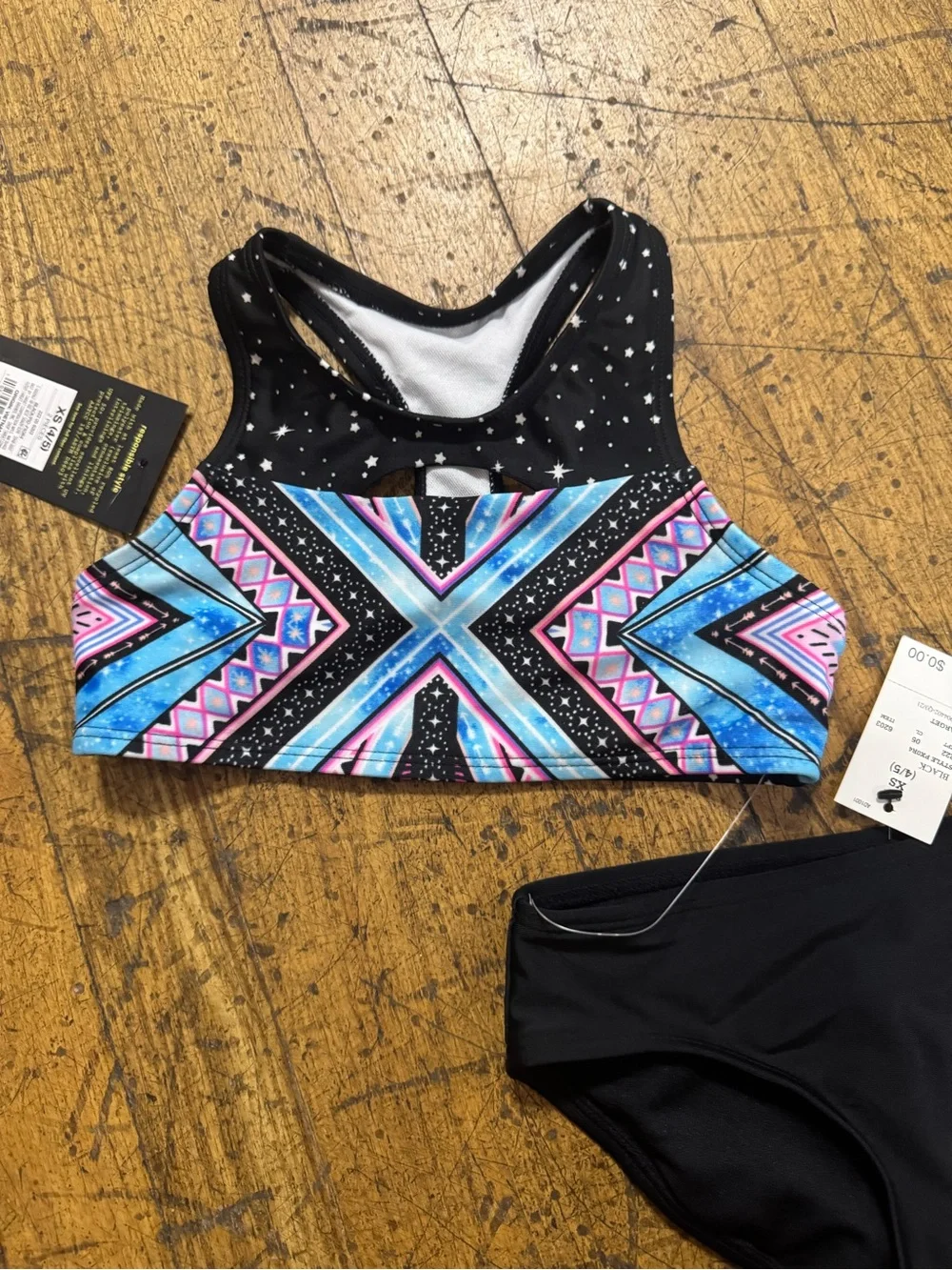 Girls' XS 4/5 Black Geometric Print Swim Set - Two-Piece Tankini